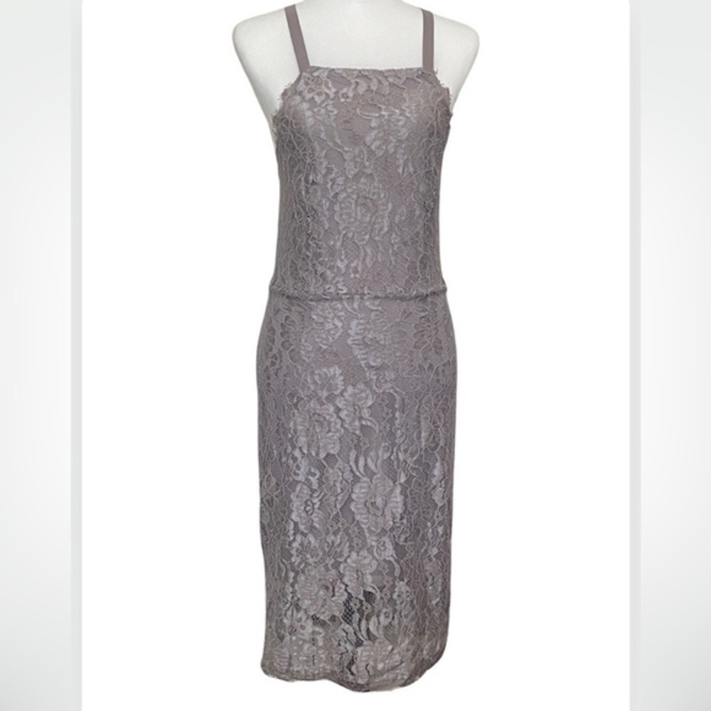 Lulus Wishful Wanderings Grey Lace Midi Bodycon Dress Medium